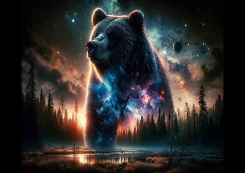 Bear its thick fur a canvas of interstellar clouds | Metal Poster