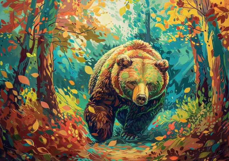 Big bear walking in a forest | Metal Poster