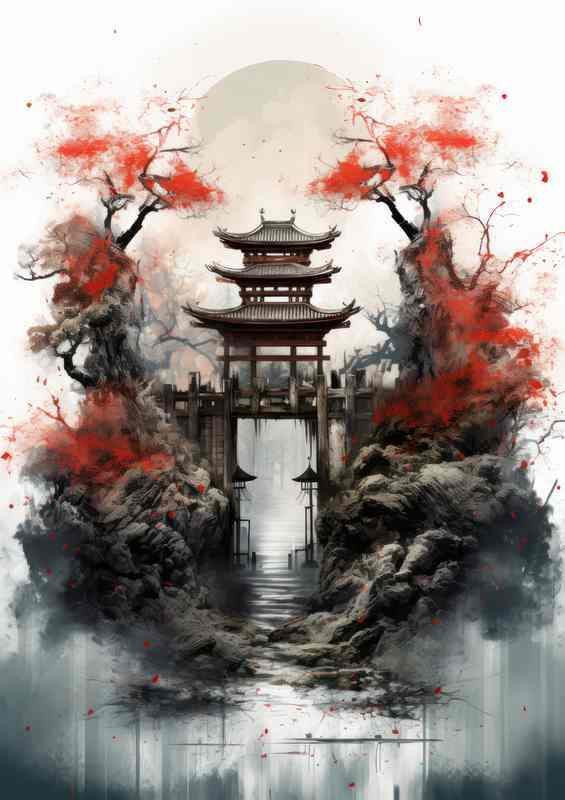 Traditional Torii Silhouettes A Watercolor Odyssey | Poster