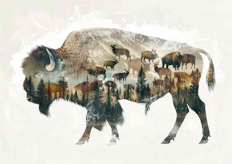 Buffalo in double exposure | Metal Poster