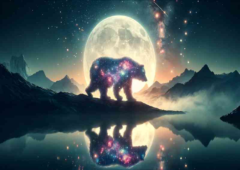 Celestial Bear made of stars and nebulas a mountain ridge | Poster