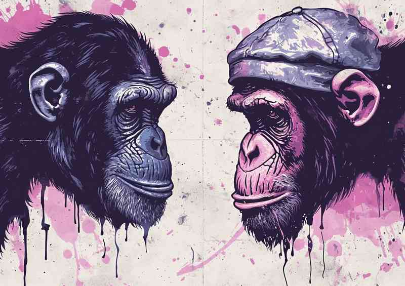 Chimpanzee and Monkey in a street art style | Metal Poster