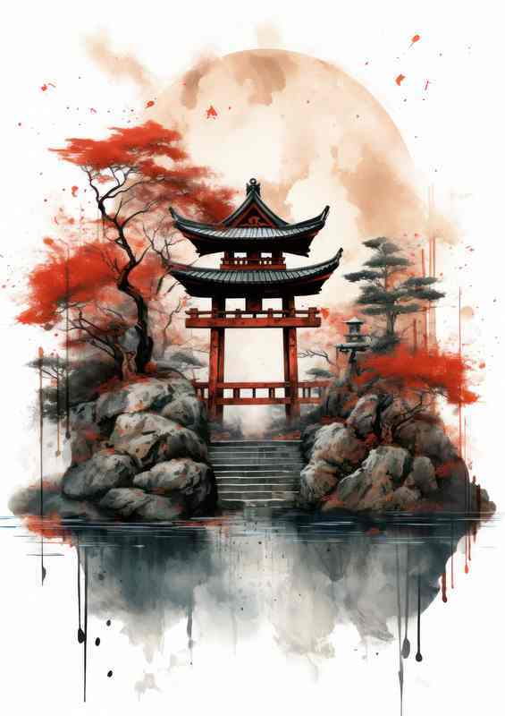 Tranquil Torii Watercolor Dreams of Japan | Poster
