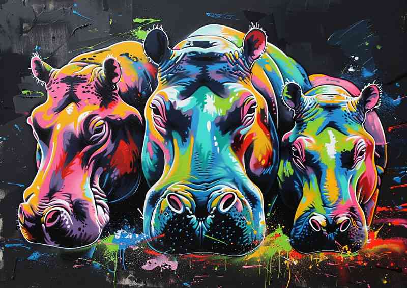 Colorful hippopotamus family graffiti | Di-Bond