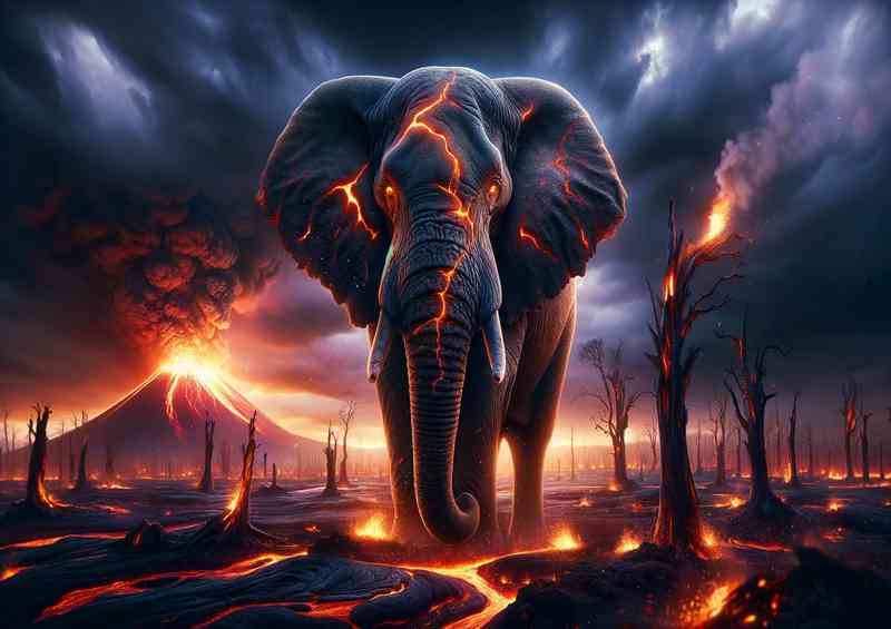 Elephant its thick skin etched with glowing fissures of lava | Di-Bond