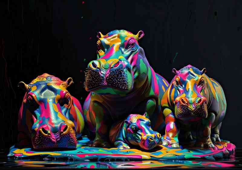 Family of hippos with baby | Di-Bond