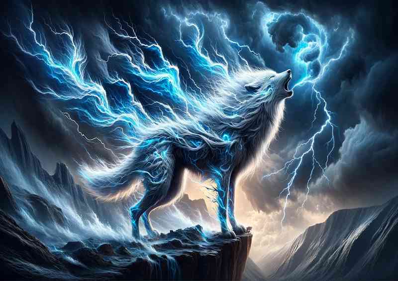 Fierce Wolf its fur a storm of swirling wind and crackling lightning | Poster