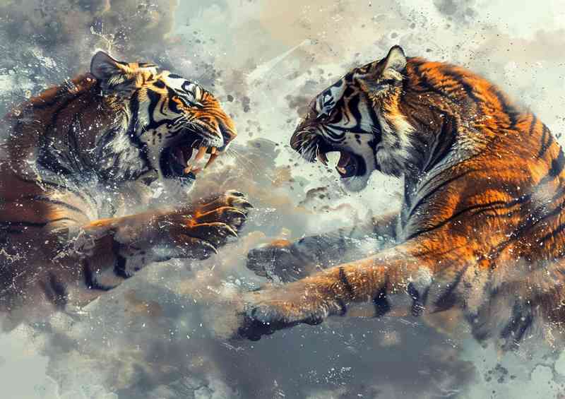 Fight between two tigers with their claws | Metal Poster