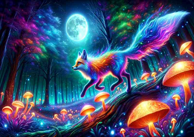 Iridescent neon Fox its fur shimmering with a spectrum of colors | Canvas