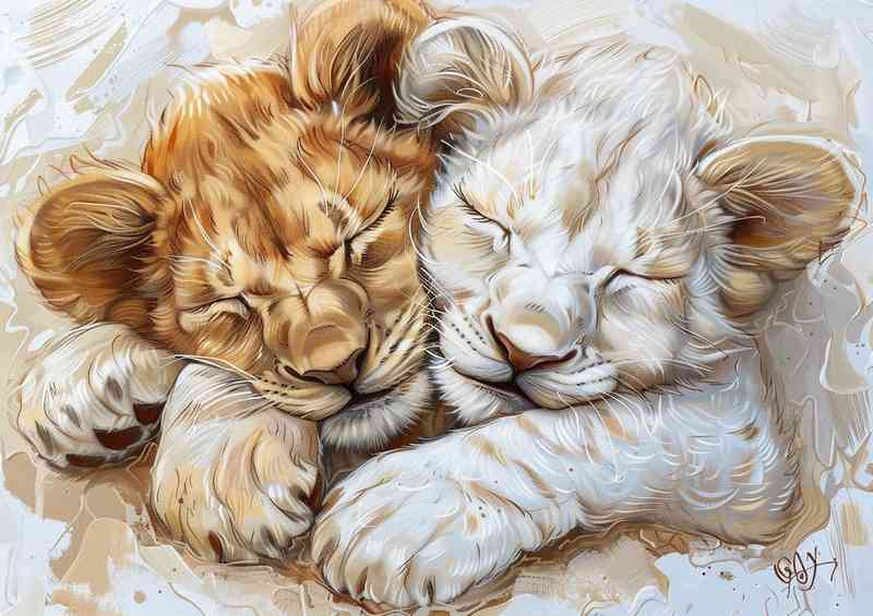 Lion cubs during the day in a desert | Canvas