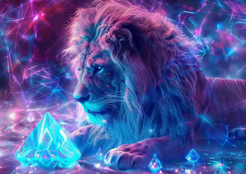 Lion is sitting in front of a diamond | Di-Bond