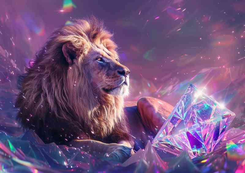 Lion sitting next to the diamond | Poster