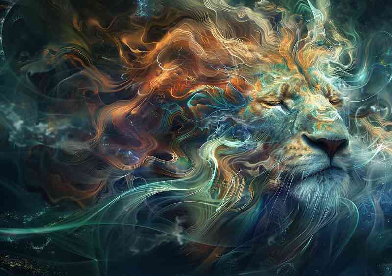 Lion with hair and flashing light in | Di-Bond