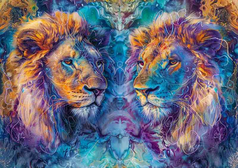 Lions cosmic art mystical | Metal Poster