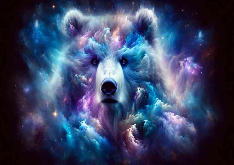 Majestic Bear its fur a swirling cosmos of celestial blues and purples | Metal Poster