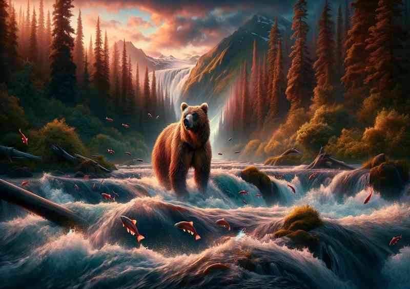 Majestic Grizzly bear its fur swirling with rich browns and ambers | Poster