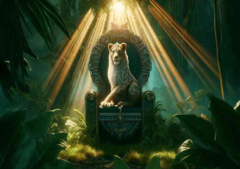 Majestic Lioness queen seated on an ornate jade throne | Poster