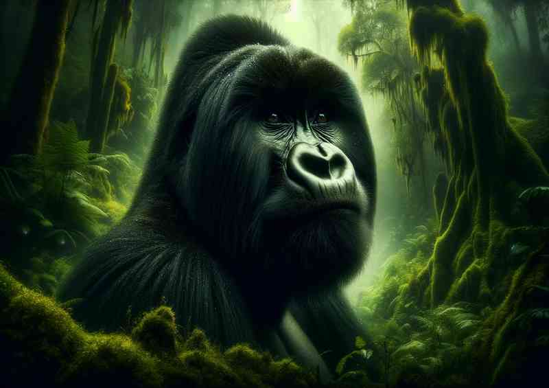 Majestic mountain gorilla its dark fur a stark contrast | Poster
