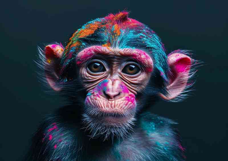 Monkey with paint on his head | Metal Poster