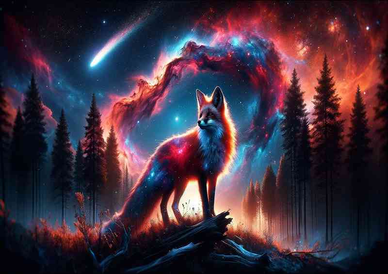 Mysterious Fox its fur a cosmic dance of vivid reds and ethereal blues | Canvas