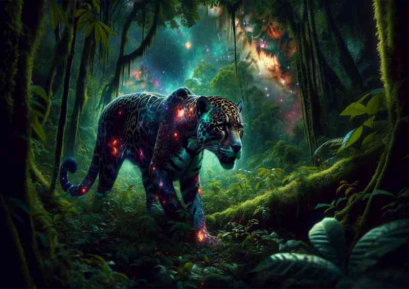 Mysterious Jaguar its coat a tapestry of star clusters | Poster