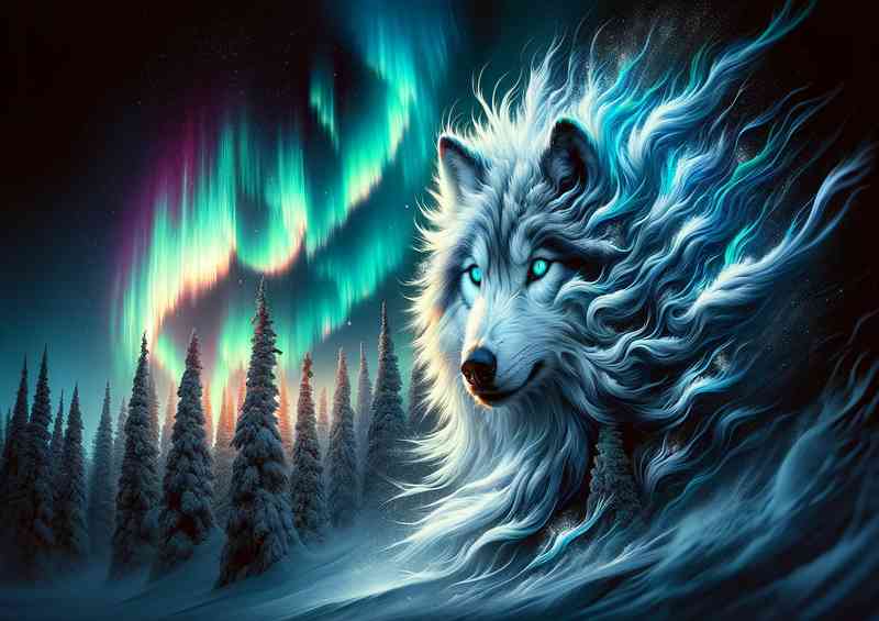 Mystical Aura its fur a whirlwind of icy blues and snowy whites | Metal Poster