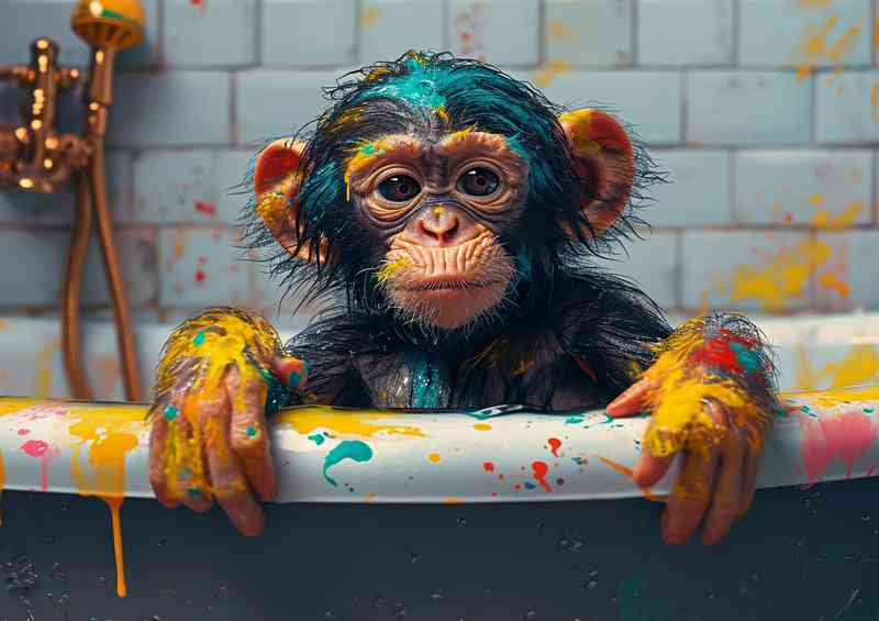 Playful monkey playing with paints | Canvas
