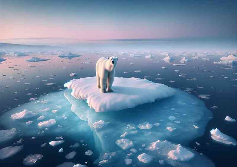 Polar bear standing on a small iceberg | Poster