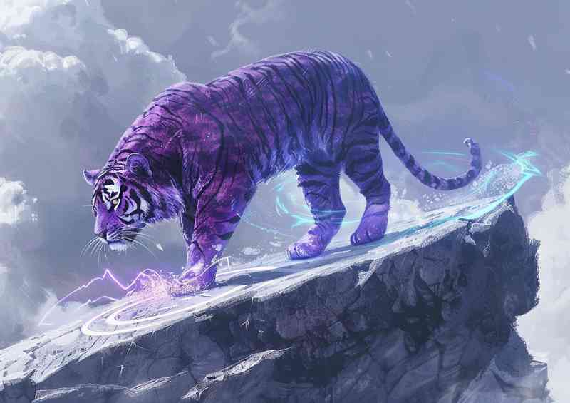 Purple tiger is on the top of a rock | Canvas