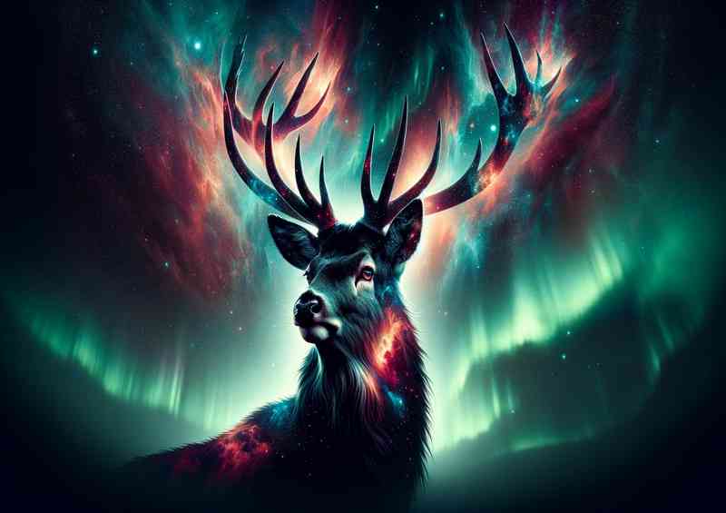 Regal Deer its fur and antlers an interstellar display of cosmic energy | Poster