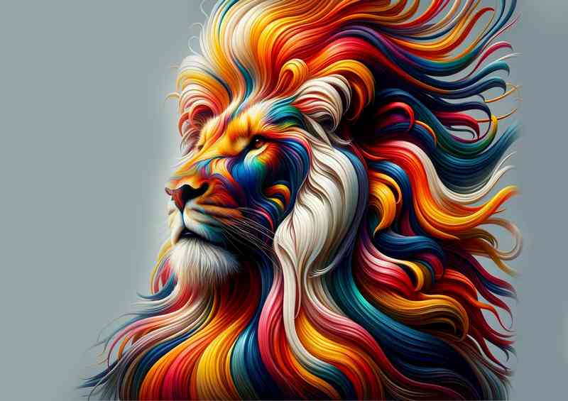 Regal lion whose mane is composed of flowing multicolor | Metal Poster