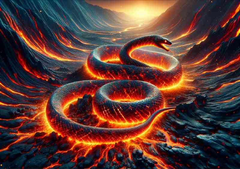 Serpent made of flowing lava a charred volcanic landscape | Di-Bond