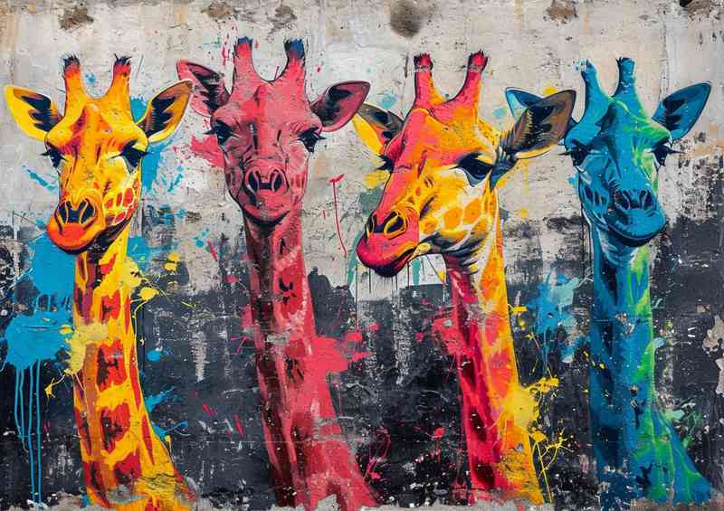 Set of coloured giraffes splashed art | Di-Bond