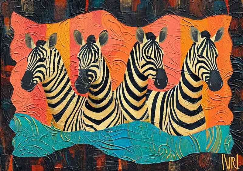 Set of zebras in a abstract form of art | Poster