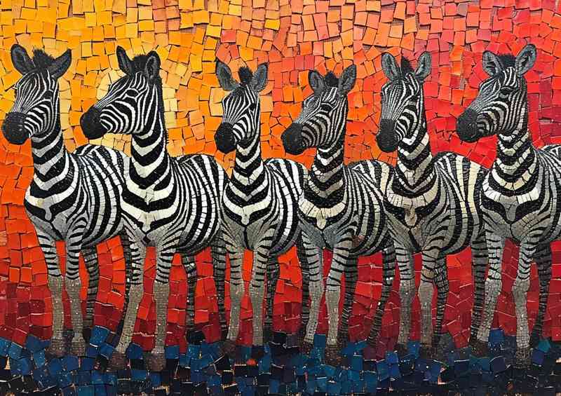 Six zebras standing abstract | Di-Bond