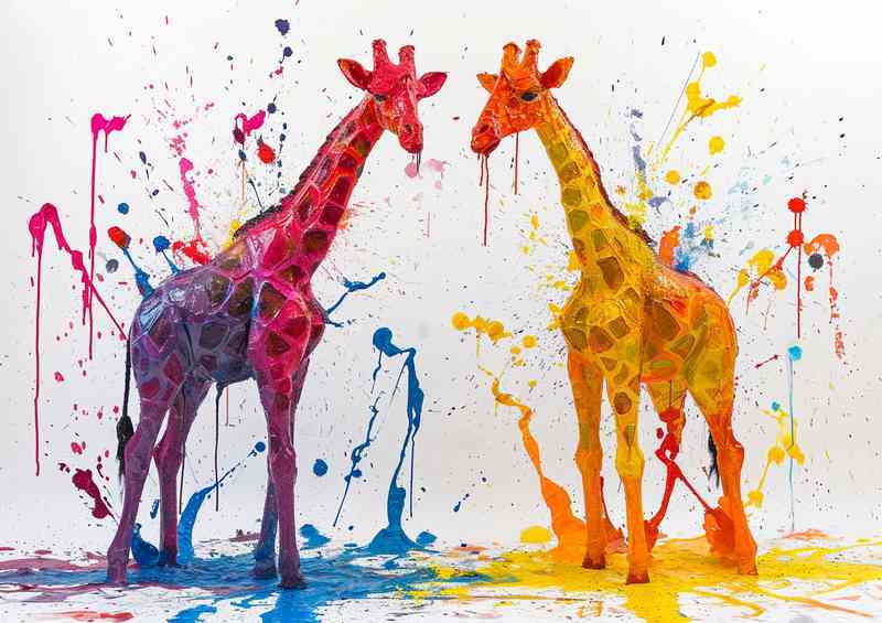 Splattered giraffes painted art | Poster