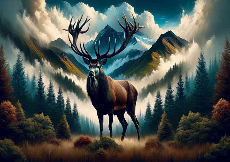 Stag its antlers a fusion of earth and sky elements | Metal Poster