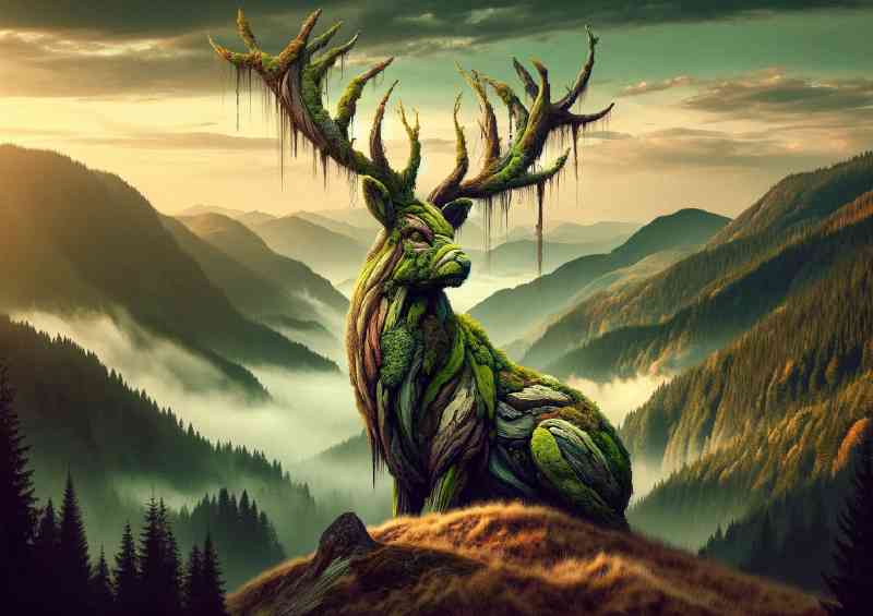 Stag its antlers and body composed of living stone and moss | Canvas