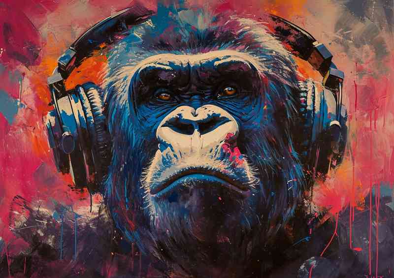 Street Gorrilla wearing headphones | Poster