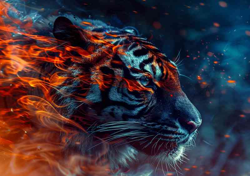 The Black Tiger with flames | Canvas