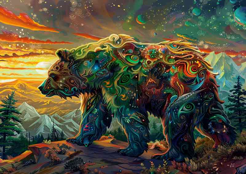 The Painted Brown Bear with many colours | Metal Poster
