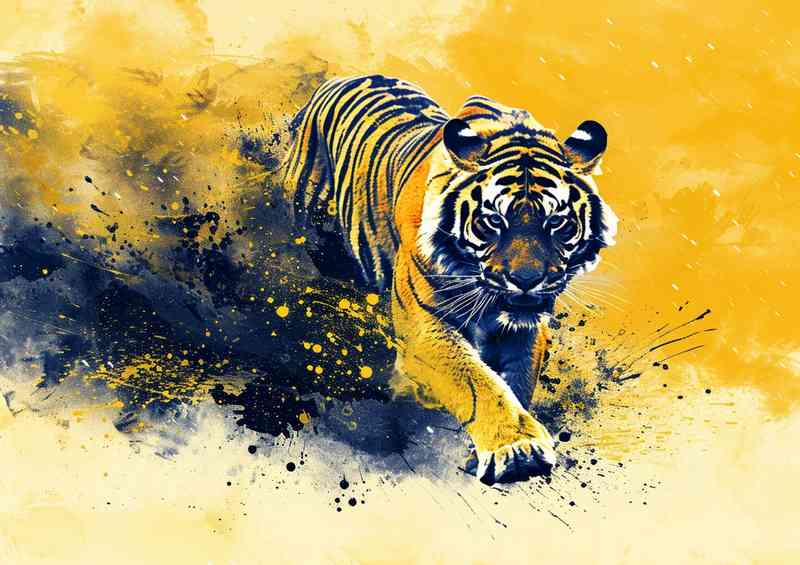 The Tiger runs in a dark and yellow | Canvas