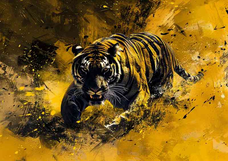 The Tiger runs in a dark and yellow with Splash art | Poster