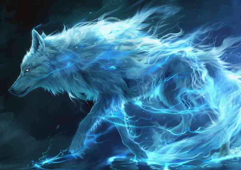 The White Wolf in electric blue | Canvas