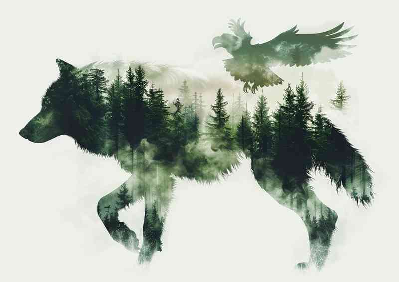The Wolf and Eagle in double exposure | Canvas