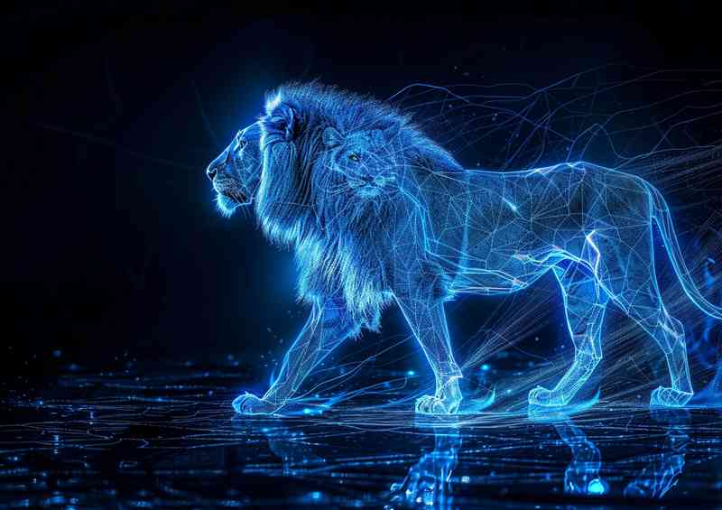 The blue majestic lion walking | Metal Poster