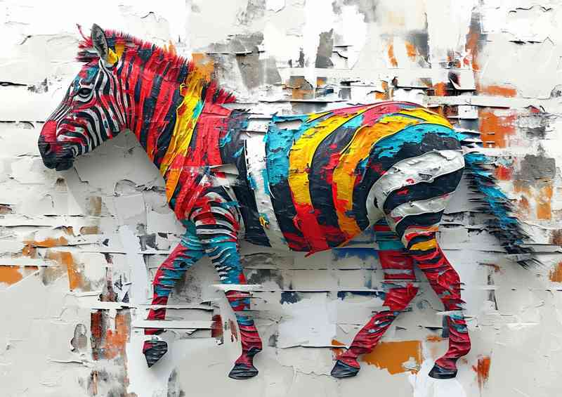The colourful painted Zebra | Metal Poster