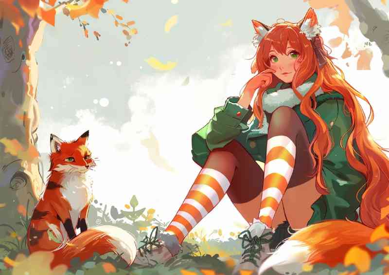 The foxes and the red haired girl on the ground | Poster
