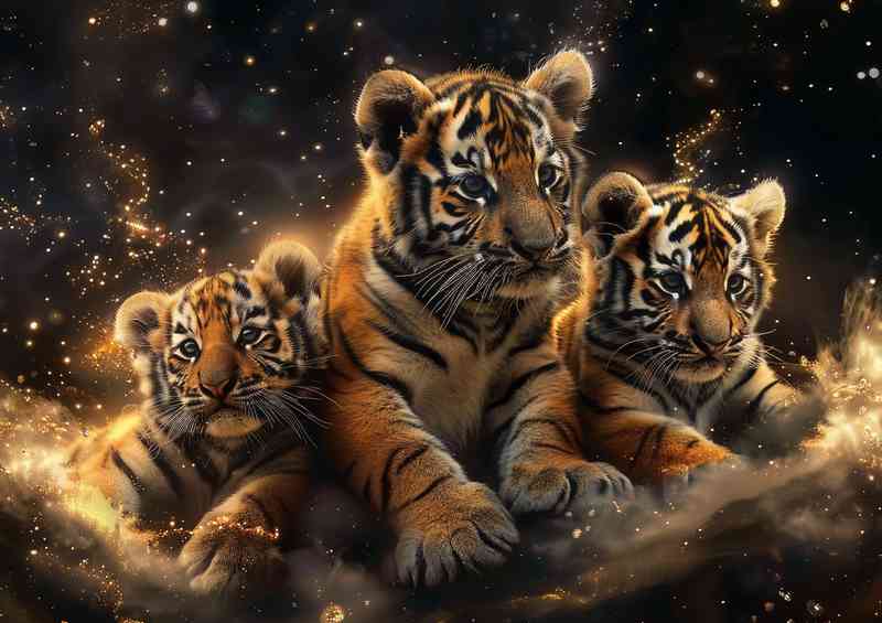 Tiger cubs in golden light | Metal Poster