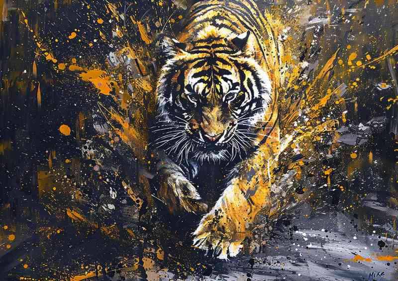 Tiger running on the road painting | Poster